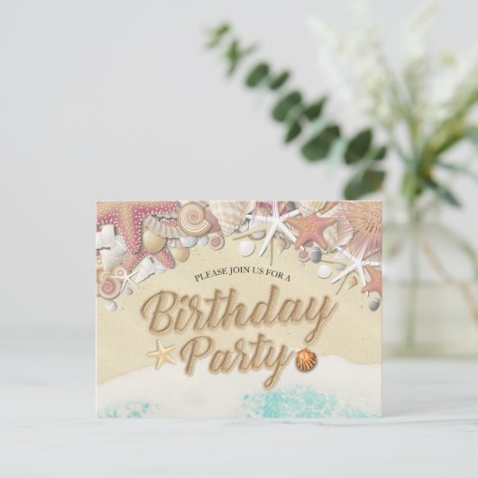 Birthday Party Save the Date Summer Beach Starfish Uitnodiging Briefkaart (Staand voorkant)