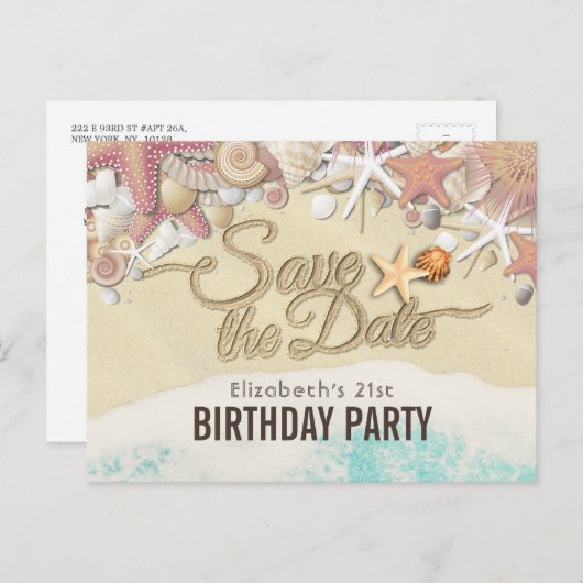 Birthday Party Save the Date Summer Beach Starfish Uitnodiging Briefkaart (Voorkant / Achterkant)