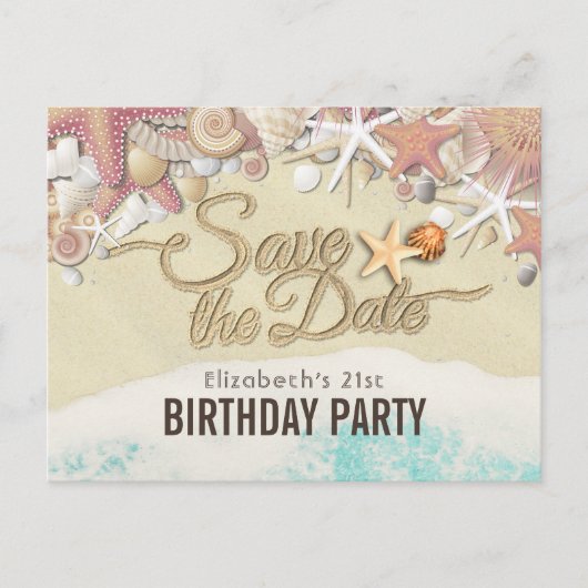 Birthday Party Save the Date Summer Beach Starfish Uitnodiging Briefkaart (Voorkant)