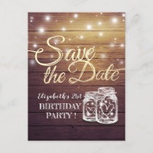 Birthday Party Save the Date Wood Mason Jar Lights