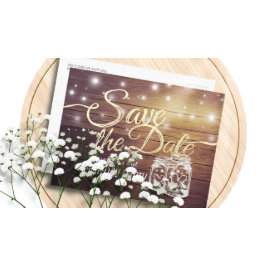 Birthday Party Save the Date Wood Mason Jar Lights Uitnodiging Briefkaart