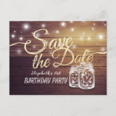 Birthday Party Save the Date Wood Mason Jar Lights Uitnodiging Briefkaart (Voorkant)