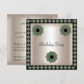 Birthday Party Sepia Black Blauwgroen Art Deco Kaart (Voorkant / Achterkant)