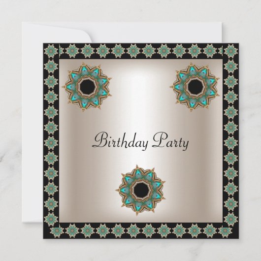 Birthday Party Sepia Black Blauwgroen Art Deco Kaart (Voorkant)