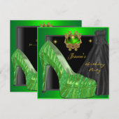 Birthday Party Shoe Gold Lime Green Black Zebra Kaart (Voorkant / Achterkant)