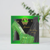 Birthday Party Shoe Gold Lime Green Black Zebra Kaart (Staand voorkant)