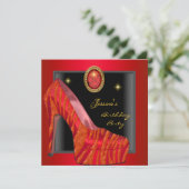 Birthday Party Shoe Gold Red Black Zebra Kaart (Staand voorkant)
