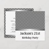 Birthday Party Silver Black & White Check Patroon Kaart (Voorkant / Achterkant)