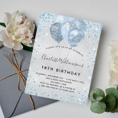 Birthday party Silver Blauwe Glitter Uitnodiging