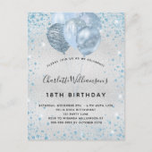 Birthday party Silver Blauwe Glitter Uitnodiging (Voorkant)