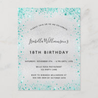 Birthday party Silver blauwgroen glitter glazen no