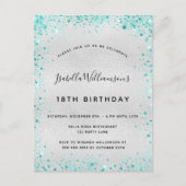 Birthday party Silver blauwgroen glitter glazen no Briefkaart (Voorkant)