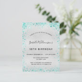 Birthday party Silver blauwgroen glitter glazen no Briefkaart (Staand voorkant)