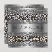 Birthday Party Silver Cheetah Diamond Kaart (Voorkant / Achterkant)