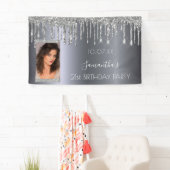 Birthday party Silver Custom Fotoglitter name Spandoek (Insitu)