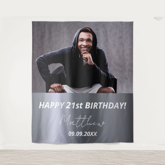 Birthday party Silver Custom Fotoname Wandkleed (Voorkant)