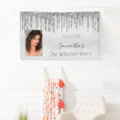 Birthday party Silver Fotoglitter monogram Spandoek (Insitu)