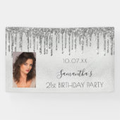 Birthday party Silver Fotoglitter monogram Spandoek (Horizontaal)