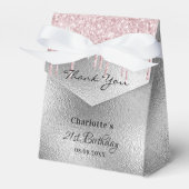 Birthday Party Silver Glitter druppelt roze dank u Bedankdoosjes (Voorkant Zijde)