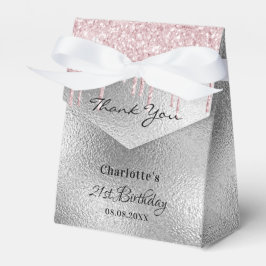 Birthday Party Silver Glitter druppelt roze dank u Bedankdoosjes
