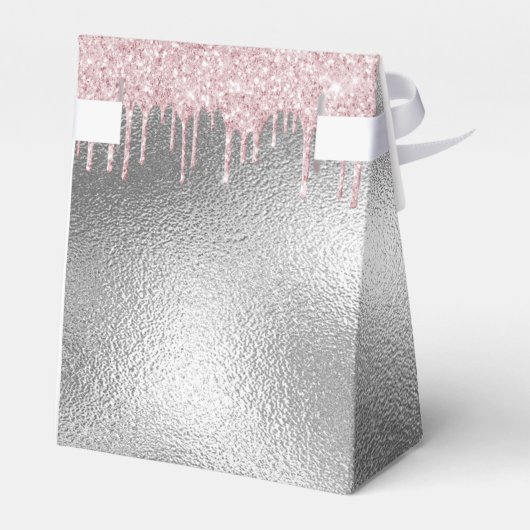Birthday Party Silver Glitter druppelt roze dank u Bedankdoosjes (Achterkant)