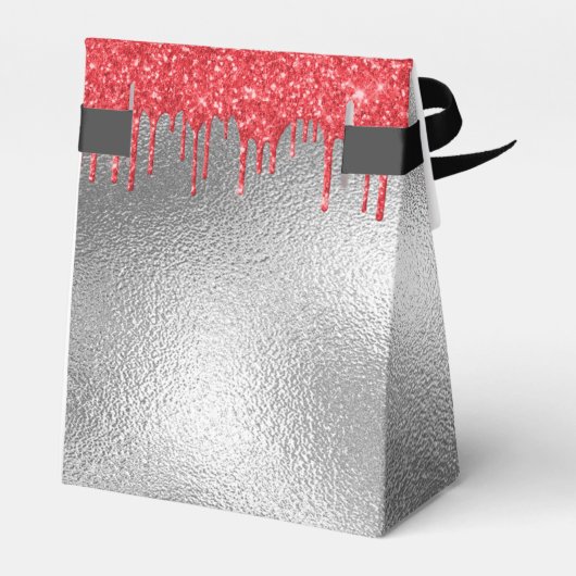 Birthday Party Silver Glitter Rood, helder Bedankdoosjes (Achterkant)