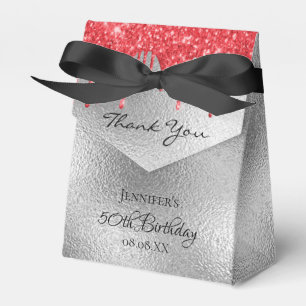 Birthday Party Silver Glitter Rood, helder Bedankdoosjes