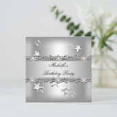 Birthday Party Silver Gray Pearl Diamond Kaart (Staand voorkant)