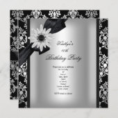 Birthday Party Silver Grey Black Damask Flower Kaart (Voorkant / Achterkant)
