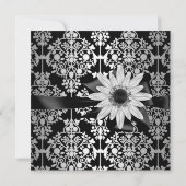 Birthday Party Silver Grey Black Damask Flower Kaart (Achterkant)