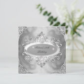 Birthday Party Silver on Silver Metal Glitter 2 Kaart (Staand voorkant)