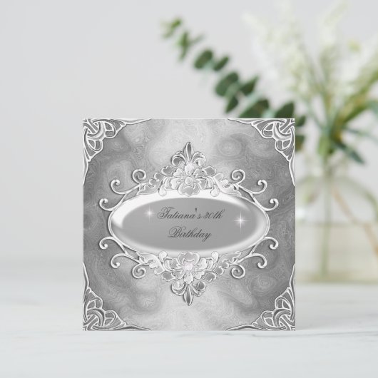 Birthday Party Silver on Silver Metal Glitter 2 Kaart (Staand voorkant)