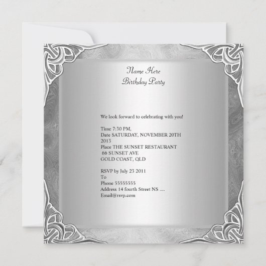 Birthday Party Silver on Silver Metal Glitter 2 Kaart (Achterkant)