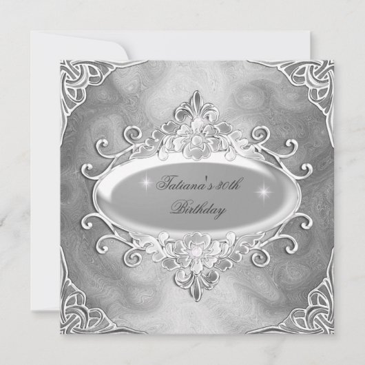 Birthday Party Silver on Silver Metal Glitter 2 Kaart (Voorkant)