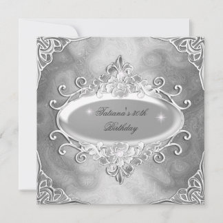 Birthday Party Silver on Silver Metal Glitter 2 Kaart