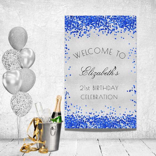Birthday party Silver Royal Blue confetti Welkom Perfect Poster