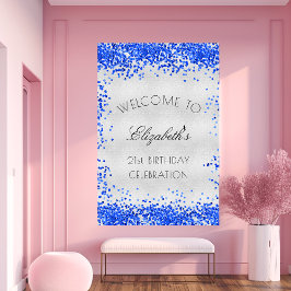 Birthday party Silver Royal Blue confetti Welkom Perfect Poster
