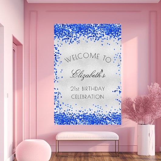 Birthday party Silver Royal Blue confetti Welkom Perfect Poster