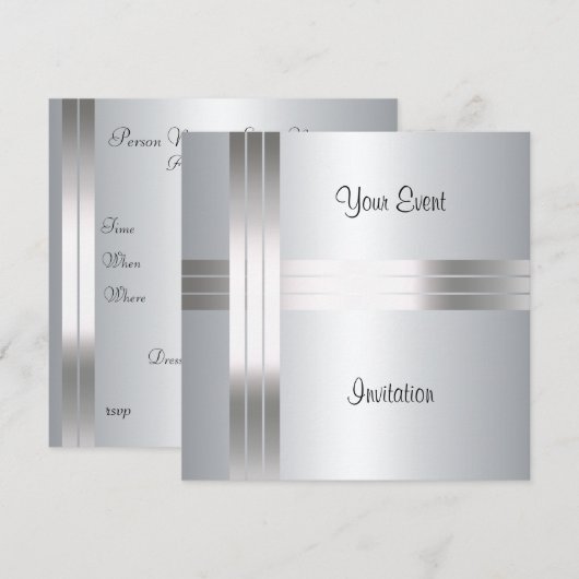 Birthday Party Silver Uitnodiging (Voorkant / Achterkant)