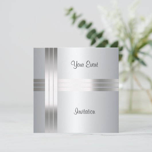 Birthday Party Silver Uitnodiging (Staand voorkant)