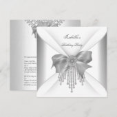 Birthday Party Silver White Diamond Bow Kaart (Voorkant / Achterkant)