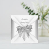 Birthday Party Silver White Diamond Bow Kaart (Staand voorkant)
