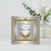 Birthday Party Silver White Gold Butterfly Kaart (Staand voorkant)