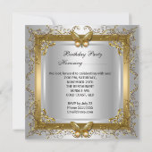 Birthday Party Silver White Gold Butterfly Kaart (Achterkant)