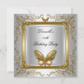 Birthday Party Silver White Gold Butterfly Kaart (Voorkant)