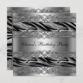 Birthday Party Silver Zebra Diamond Kaart (Voorkant / Achterkant)