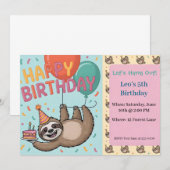 Birthday Party Sloth with Balloons and Cake Kaart (Voorkant / Achterkant)