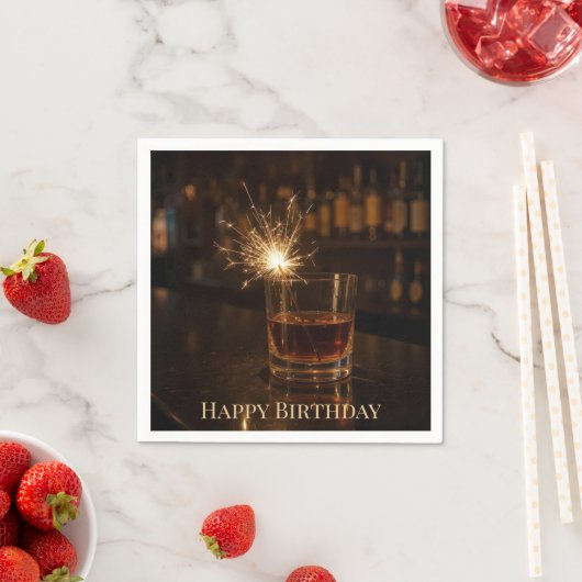 Birthday Party Sparkler In a Glass Of Whiskey Servet (Insitu)