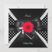 Birthday Party Spot Polka Dot Black White Red Kaart (Voorkant)