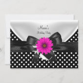 Birthday Party Spot Polka Dot Black White roze 4 Kaart (Voorkant)